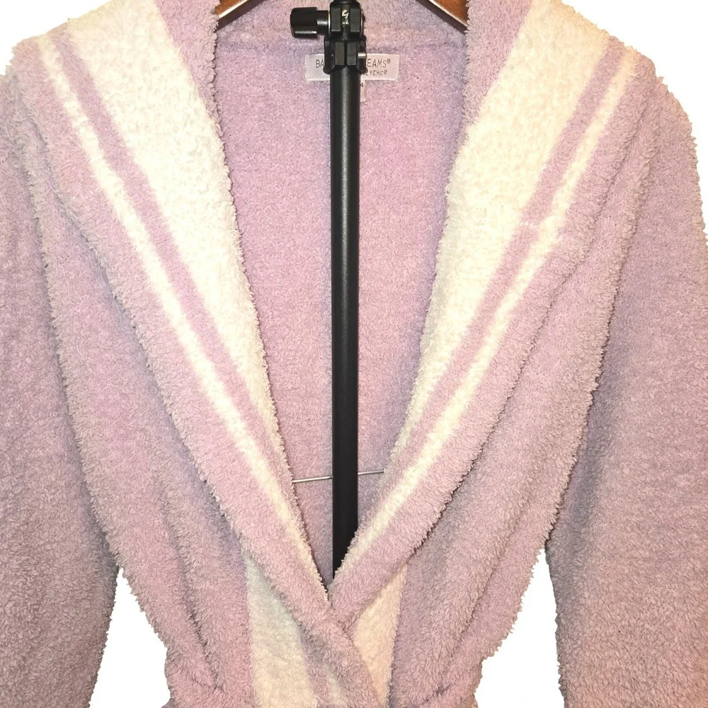 Barefoot Dreams Robe Girls Sz‎ 12/14 Lavender Purple CozyChic Hooded Striped 813